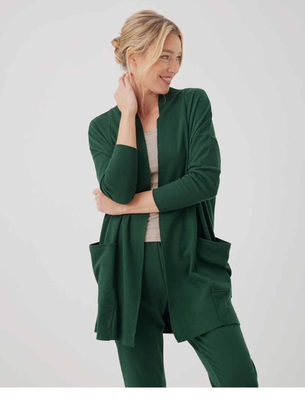 Pact Women's Open-Front Airplane Cardigan in Green